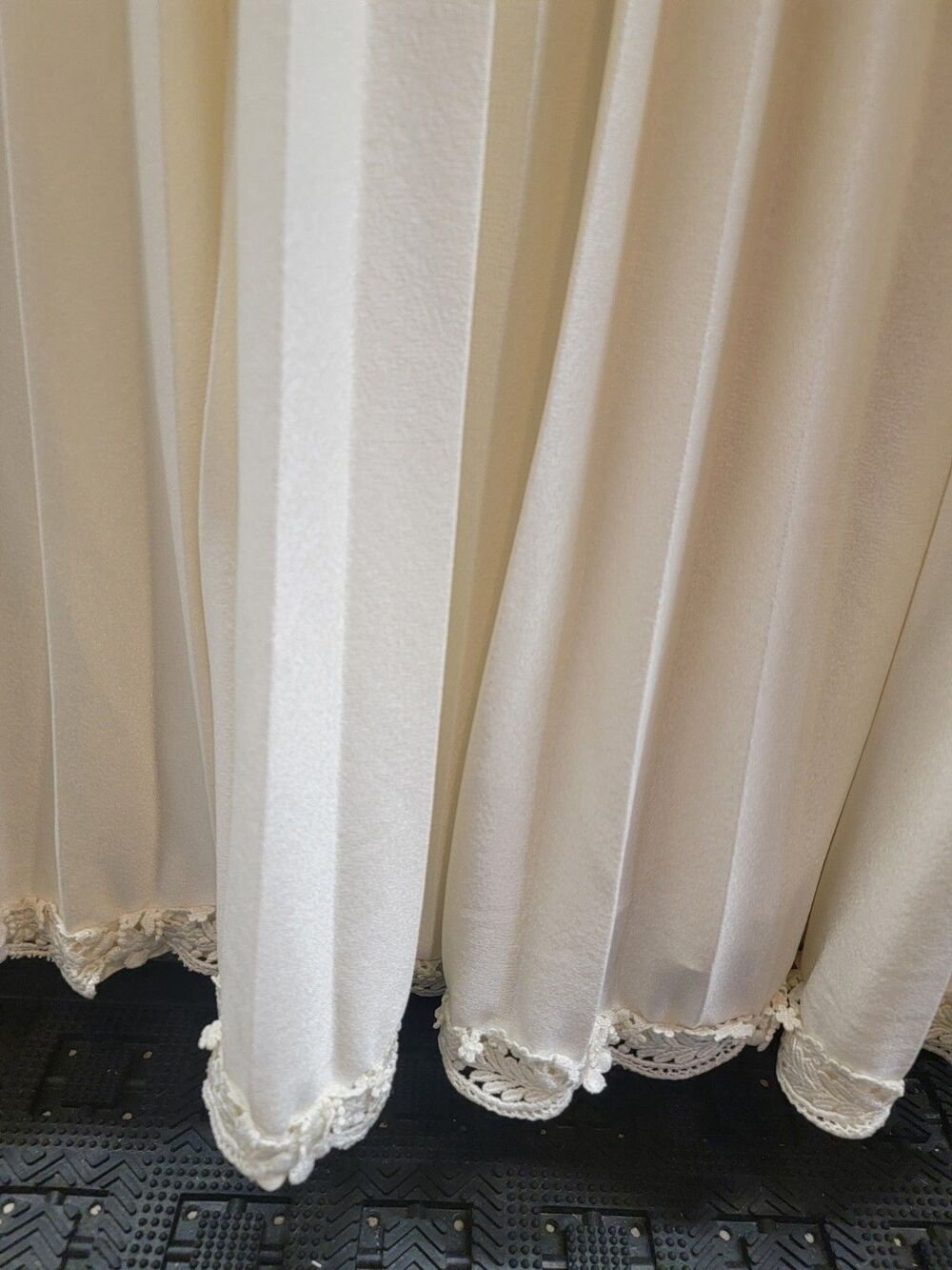 Vtg 70s Ivory Jersey Lace Pleats Renaissance Prairie Maxi Wedding Dress GOWN Hat - Picture 7 of 12